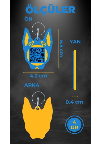 Petjoo 30.Anubis Sarı-Mavi Qr'lı Köpek Künyesi