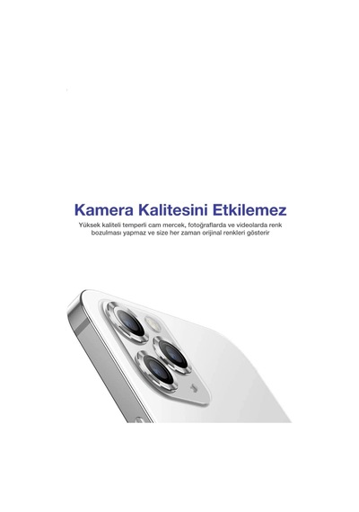 Apple Uyumlu   iPhone 14 Pro Max Kamera Koruyucu Lens Mercek Metal Çerçeveli 3lü Set Gümüş Gri Silver