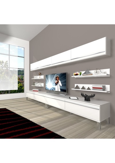 Decoraktiv Eko 360y Mdf Krom Ayaklı Tv Ünitesi Tv Sehpası Parlak Beyaz