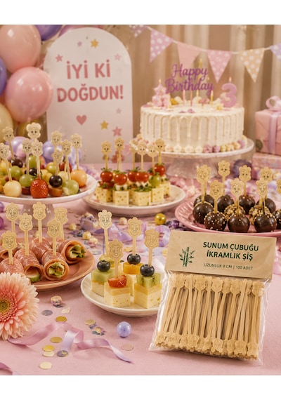 İkramlık Şiş Kanepe Sunum Çubuğu Maymun Figürlü 100 Adet