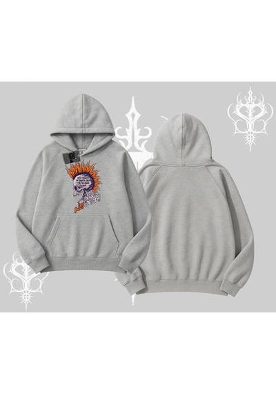 Kapşonlu Sweatshirt Burning Skull Rebel Street Anthem Gri