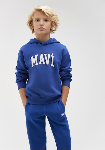 Mavi - Mavi Logo Baskılı Mavi Kapüşonlu Sweatshirt 6610110-70896 Mavi