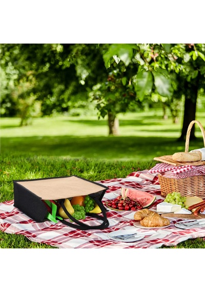 Moresun Organik Jüt Keten Kadın Çanta Orta Boy Tote El Ve Omuz Çantası -tablet & Telefon Cepli, Günlük Plaj Alışveriş Çantası 35x30x14 Cm Bej - Siyah