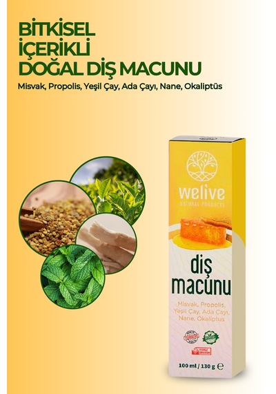 Doğal Diş Macunu 100 Ml Misvak, Propolis, Yeşil Çay, Adaçayı, Nane Ve Okaliptüs İçerikli Tam Koruma