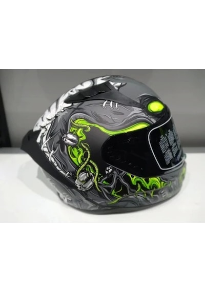 Mts Kask Mts Pro 801 Zombi Güneş Gözlüklü Motosiklet Kaskı Beyaz - Gri - Sarı