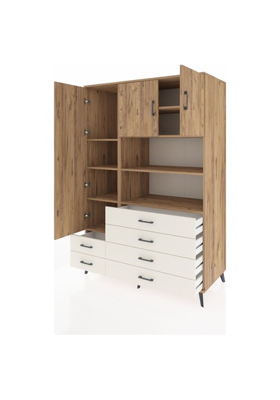 Kronos Dolap 8 Raflı 6 Çekmeceli 3 Kapaklı 132x59x195 Çam-çam... Çam
