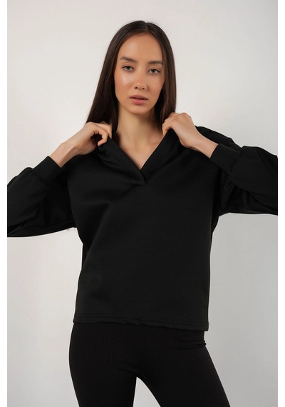 Tarzsokak Kadın Siyah Scuba Kapüşonlu Sweatshirt Scubasweatshirt