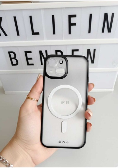 Apple Uyumlu iPhone 15 Magsafe Kılıf Modeli Siyah Kenarlı