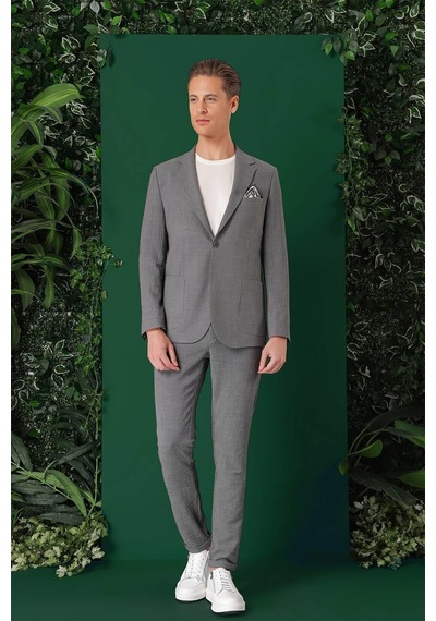 Efor Comfort Fit Torba Cep Pötikare Gofre Kumaş Esnek Casual Füme Ceket C 669 Füme