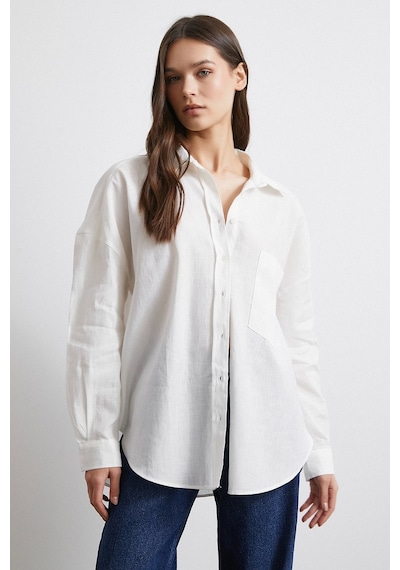 Never More Cepli Oversize Keten Gömlek Ekru Ekru