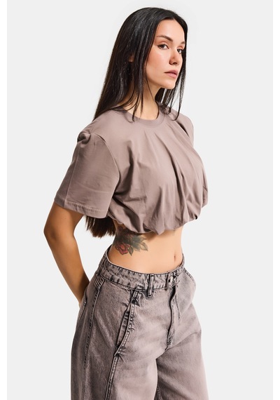 it's basic Kadın Açık Antrasit S6-16 Crop Balon Fit T-shirt