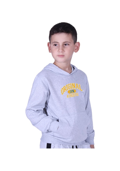 Fyk Kids Kapüşonlu Kanguru Cepli Orıgınal Baskılı Erkek Çocuk Sweatshirt Gri
