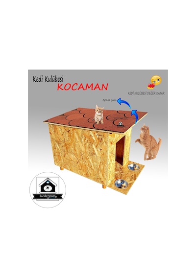 Kedigram Kedi Kulübesi Kocaman Red Kedi Evi Shingle Çatı Kaplamalı