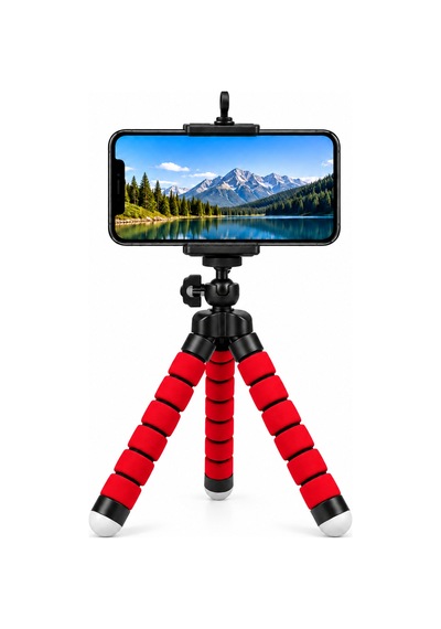 Concord Ahtapot Esnek Mini Telefon Tripodu - 360 Döner Başlıklı - 18 Cm Vlogging & Tiktok Çekim Ayak Kırmızı Katlanabilir