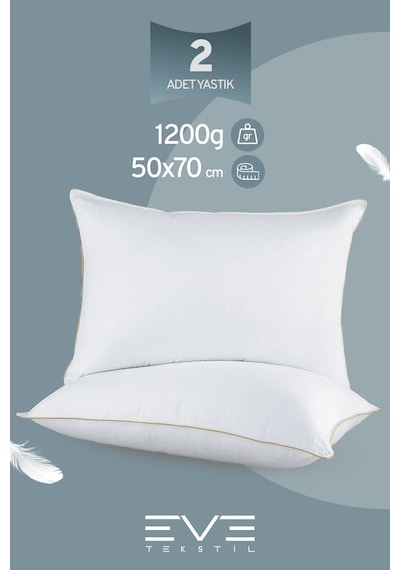 Eve Tekstil 2 Adet Yellow Dream Serisi Fermuarlı Antialerjik Silikon Elyaf Dolgulu Yastık 50x70cm 1200gr Beyaz
