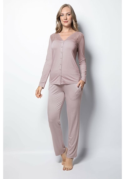 Monamise 18434 Kadın Uzun Kollu Pijama Takım-vizon Vizon