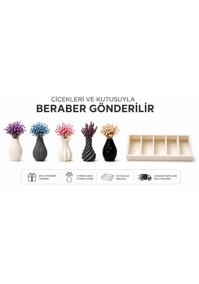 5 Li Mini Dekoratif Vazo Seti Çiçekleri Ve Kutusuyla Beraber Set 0