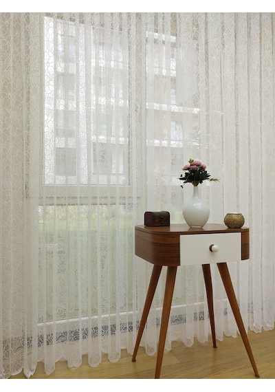Özel Örme Dokulu Tül Perde, 100x250, Seyrek Pile, 1/2 Çok Renkli