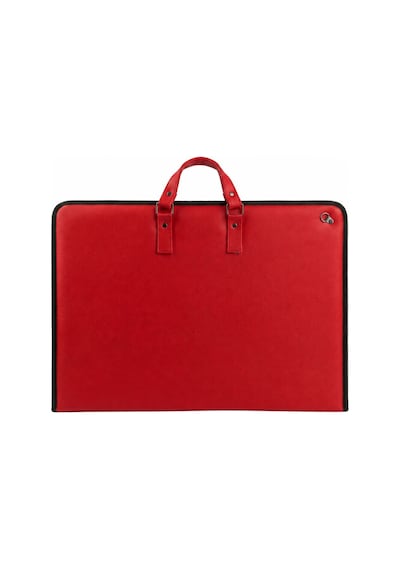 40x55 Cm Suni Deri Saplı Ve Askılı Resim Proje Çantası Kırmızı 35x50 Cm Uyumlu, Cepli