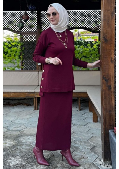 Rabia Şamlı Sezen Triko Takım Bordo Çok Renkli