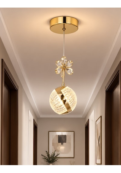 Tekli Perla Gold 3 Renk Modlu Kristal Taşlı Ledli Sarkıt Avize Altın