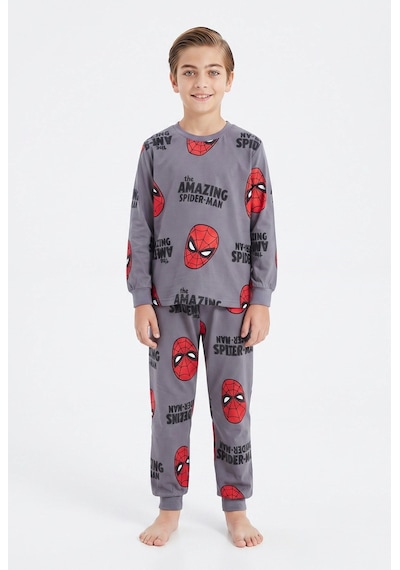 Bunny Hopp Erkek Çocuk Uzun Kollu Pijama Takımı %100 Pamuk Kırmızı Maske Desenli Penye Gri