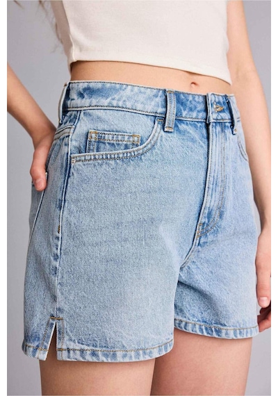 Defacto %100 Pamuk Mom Fıt Yüksek Bel Crop Fit Jean Şort H0638ax26smnm39 Mavi-nm39