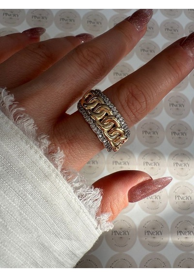 Vıp Seri - Örme Zirkon Taşlı Çift Renk Alttan Ayarlamalı Kadın Yü Altın