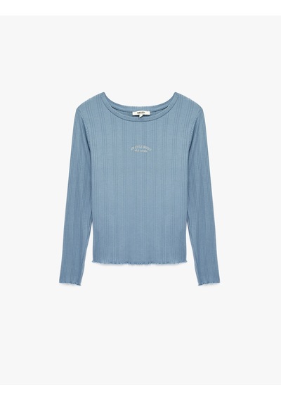Koton Modal Kumaş Uzun Kollu Bisiklet Yaka Pijama Üstü Mavi 7wlk40068mk