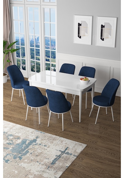 Canisa Zen Serisi 80x132 Mdf Açılabilir Beyaz Masa Takımı Ve 6 Lacivert Sandalye Masa Beyaz Sandalyeler Lacivert Canisa Zen Serisi 80x132 Mdf Açılabilir Beyaz Masa Takımı Ve 6 Lacivert Sandalye Masa Beyaz Sandalyeler Lacivert