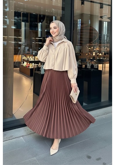 Unika Boutique Tesettür Piliseli Etek Kahverengi