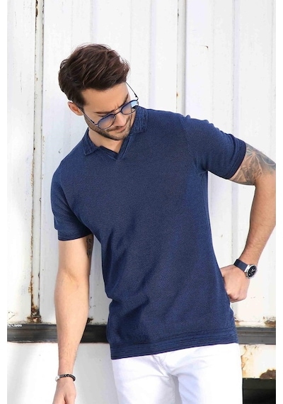 Ferraro Saks/Siyah Kuşgözü Desenli Polo Yaka Erkek Triko T-Shirt