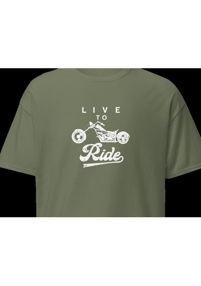 Wildstyle Live To Ride Motosiklet Özgürlük Vintage Motor Baskılı Unisex Bisiklet Yaka Pamuklu Tişört - Haki