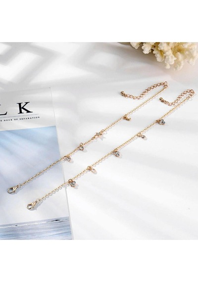 Brezza Lusso Jewelry Yıldızlı Kristal Taşlı Çift Bayan Ayak Halhal Pembe