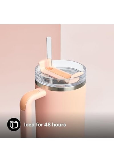 Quencher Pipetli Termos Bardak, 1.18 Litre, Pastel Turuncu Orange Cream Açık Beyaz