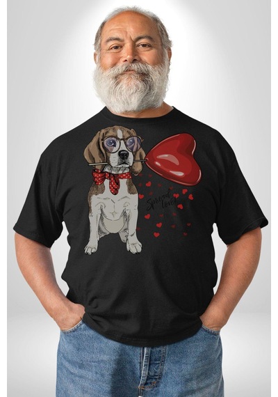 Poodle Ve Beagle Sevililer Günü Hediyesi Unisex Unisex Siyah Organik Baskılı T-shirt Penye Yüksek Kalite Siyah