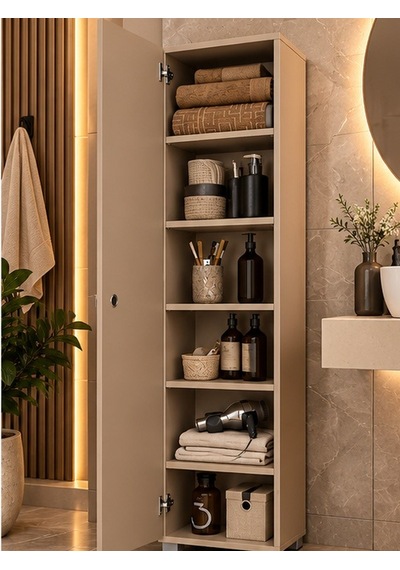 Rafineri Tasarım Saltık Çok Amaçlı Dolap Tek Kanat Raflı Mdf . Krem