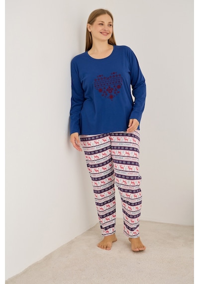 Siyah İnci Curve Büyük Beden Battal Boy Pamuklu Pijama Takım 25240867 İndigo