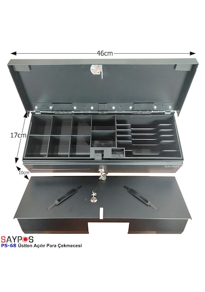 24v Flip Top Para Çekmecesi Anahtardan Ve Pos Bağlantılı Üstü Açılır Metal Para Kasası 46x17x10cm