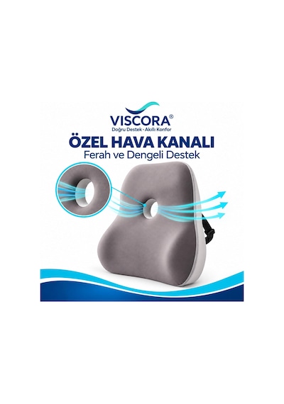 Vıscora Premium Ortopedik Sırt Destek Minderi Hava Kanallı%100 Visco Bel Desteği Çok Renkli