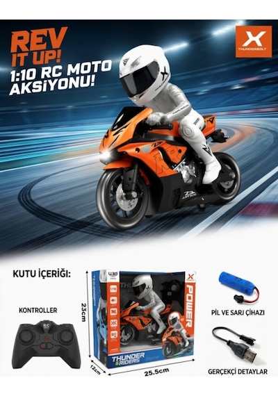Th-speed X Uzaktan Kumandalı Rc Motosiklet Model - Turuncu- 1/10 Ölçek - Yarışçı Figürlü
