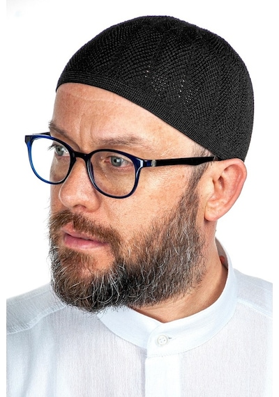 Safir Ince Örme Dantel Namaz Takkesi Siyah 1 Adet