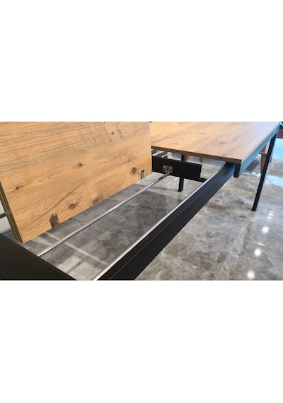 Onurdesign16 Star Modern Atlantik Çam Açılabilir Metal Kasa Ahşap Yemek Masası
