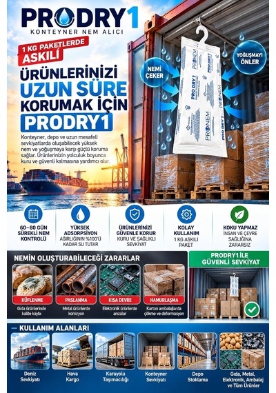 Prodry 1 Konteyner Nem Alıcı Aktif Kil Askılı Rutubet Giderici, Nem Tutucu, Yoğuşma Ve Korozyon Önleyici 2 Pa Diğer