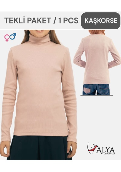 Alya Underwear Balıkçı Yaka Pamuklu Fitilli Kumaş Çocuk Kaşkorse Unisex Body Pudra