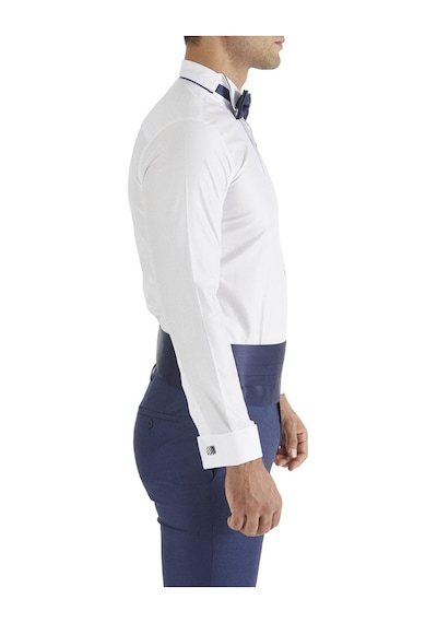 Efor Slim Fit Duble Manşet Biyeli Beyaz Lacivert Damatlık Smokin Gömlek Gk 182 Beyaz
