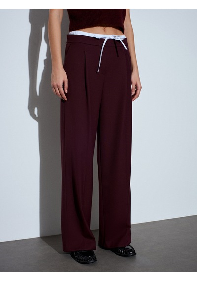 Dilvin 72240 Çift Belli Geniş Pantolon-bordo Bordo