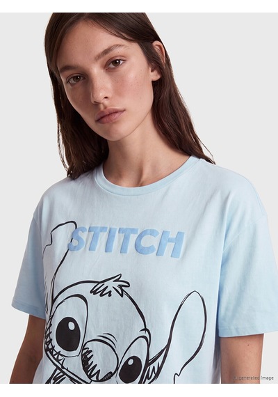 Lcw Young Mavi Stitch Baskılı Kadın Gecelik