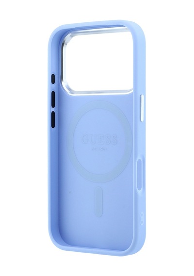 Apple iPhone Uyumlu 18 Pro Max Kılıf Guess  Lisanslı M-safe Özellikli Grained Triangle Kapak Açık Mavi