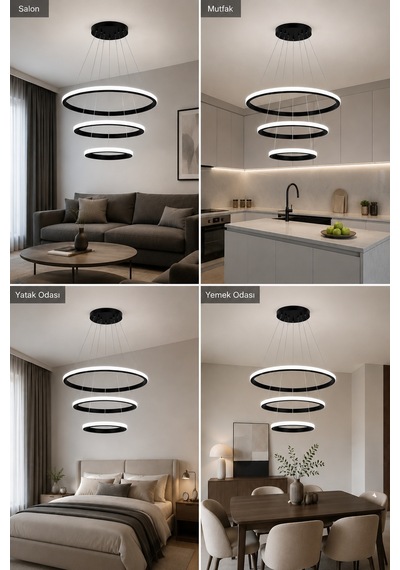 Rizon 3 Lü Led Sarkıt Avize Beyaz Işık Siyah